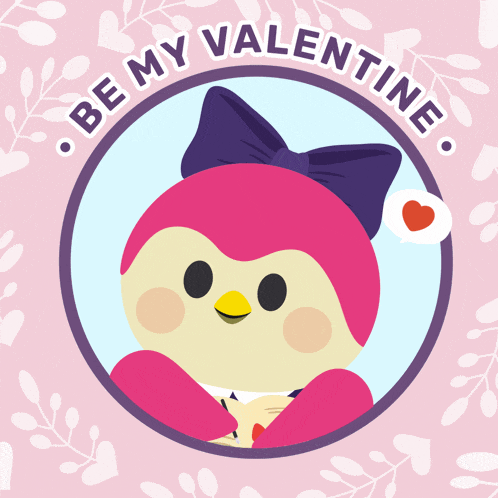 a valentine 's day card with a pink bird with a bow and the words be my valentine