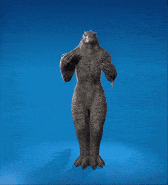 a statue of a monster giving a thumbs up against a blue background