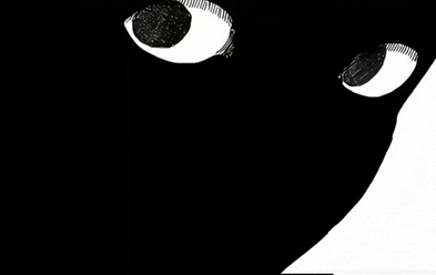 a black and white drawing of a cat 's eyes on a white background