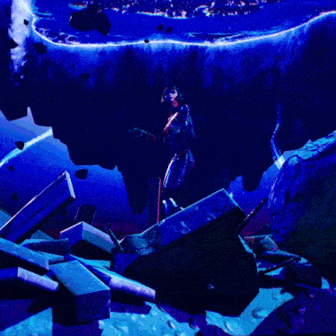 a computer generated image of a woman standing on a rock
