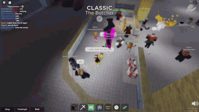 a group of people are playing a video game called classic the butcher