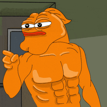 a cartoon character is flexing his muscles while wearing white gloves