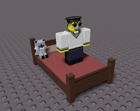 a cartoon character is jumping over a bed with a stuffed animal