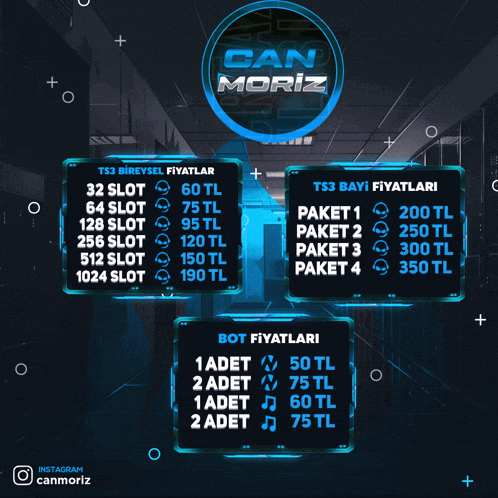 an advertisement for can moritz shows the prices for various types of slots