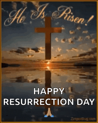 a picture of a cross with the words `` happy resurrection day '' written on it .