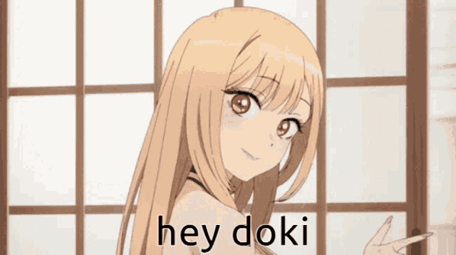 a picture of a girl with the words hey doki written below her
