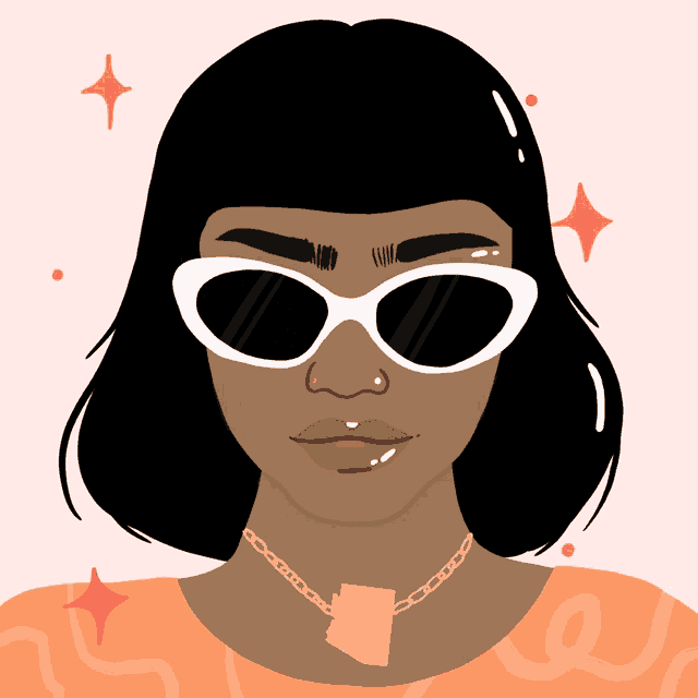 a woman wearing sunglasses and a gold chain around her neck