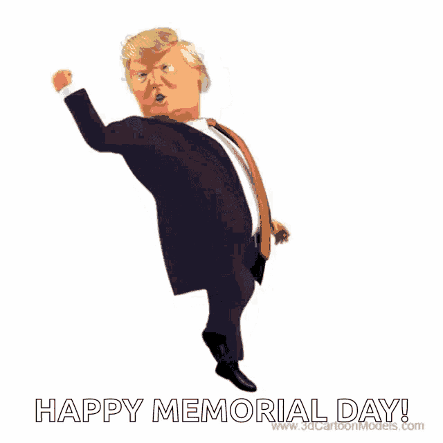 a cartoon of donald trump with the words happy memorial day written below him