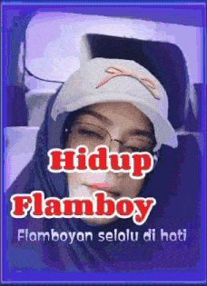 a woman wearing glasses and a hat with the words hidup flamboy written on it