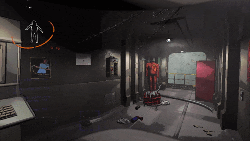 a video game screen shows a silhouette of a man with a circle around his head