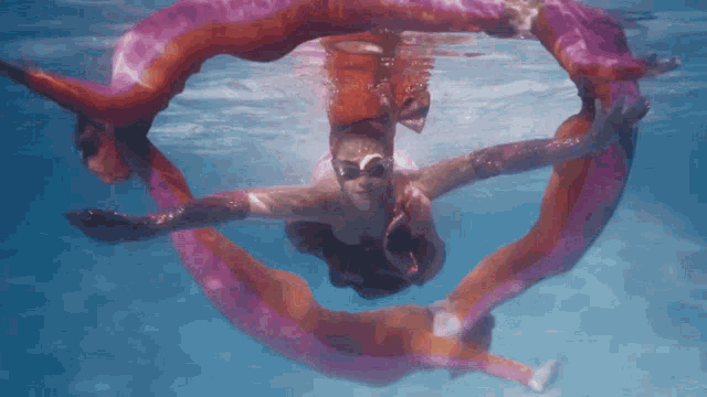 a group of people are swimming in a pool