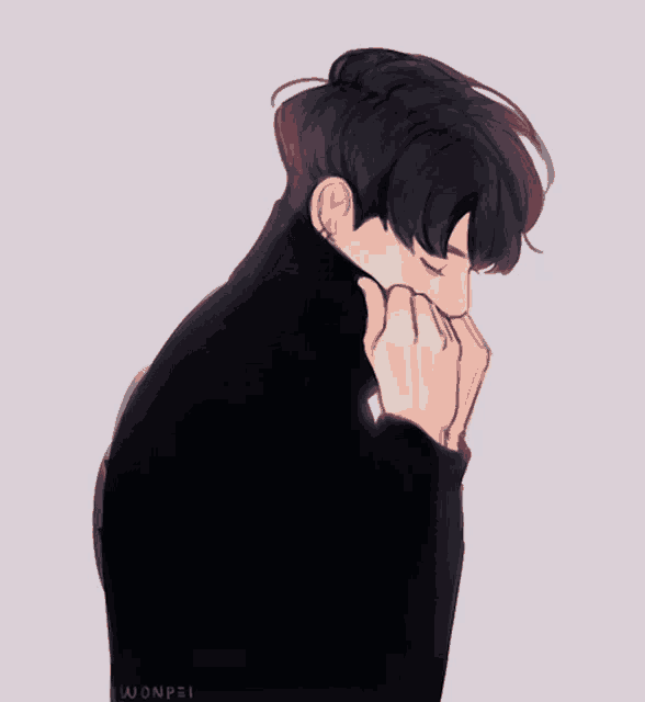 a drawing of a man with a turtleneck has wonpsi written on the bottom right
