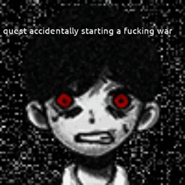 a black and white image of a cartoon character with red eyes .
