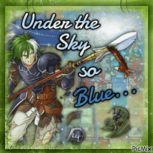 under the sky so blue written on a green background
