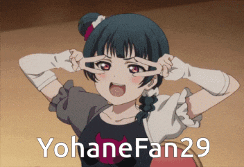 a picture of a girl making a peace sign with yohanefan29 written below her