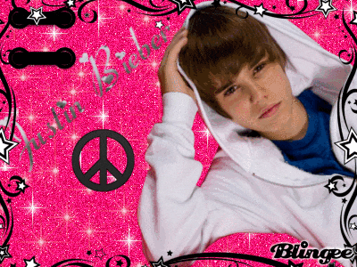 a picture of justin bieber on a pink background with a peace sign
