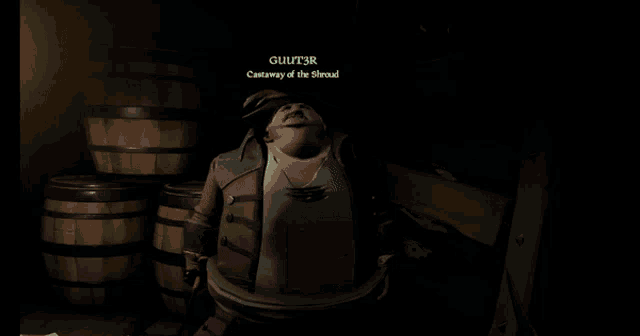 a cartoon character named guilt3r is sitting in a dark room
