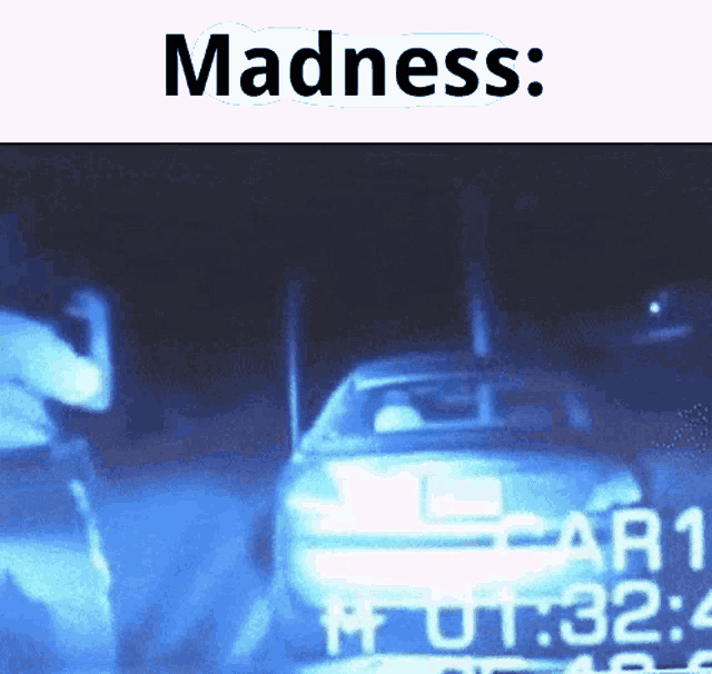 a blurred image of a car with the words madness below it