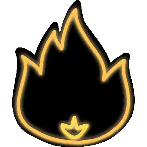 a neon sign of a fire with a yellow flame in the middle .