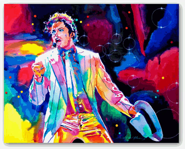 a colorful painting of a man in a suit and tie