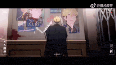 a video of a man standing in front of a wall with a picture of a man with the word xixi on it