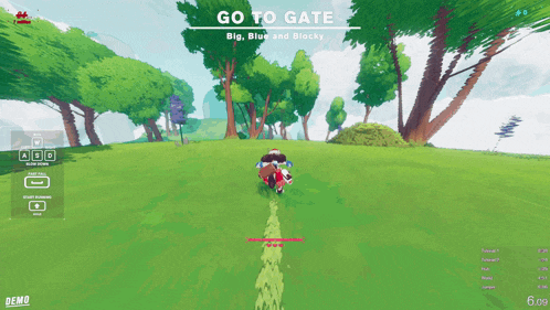 a screenshot of a video game that says go to gate big blue and blocky