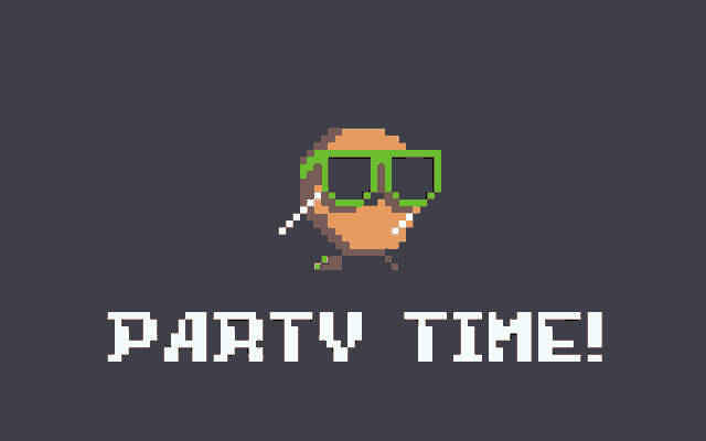a pixel art of a man wearing sunglasses and headphones with the words party time below him