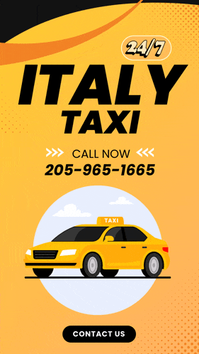 a flyer for italy taxi shows a yellow car