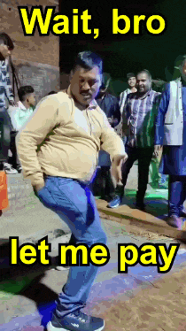 a man is dancing in front of a crowd with a caption that reads wait bro let me pay