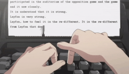 a person is typing on a typewriter with the words " participated in the auditorium of the opposition game and the game "