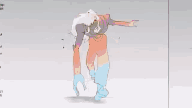 a cartoon drawing of a monster with long arms and legs walking on a white background .