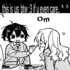 a black and white drawing of a boy and a girl talking