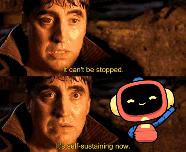 a man says " it can 't be stopped " next to a robot