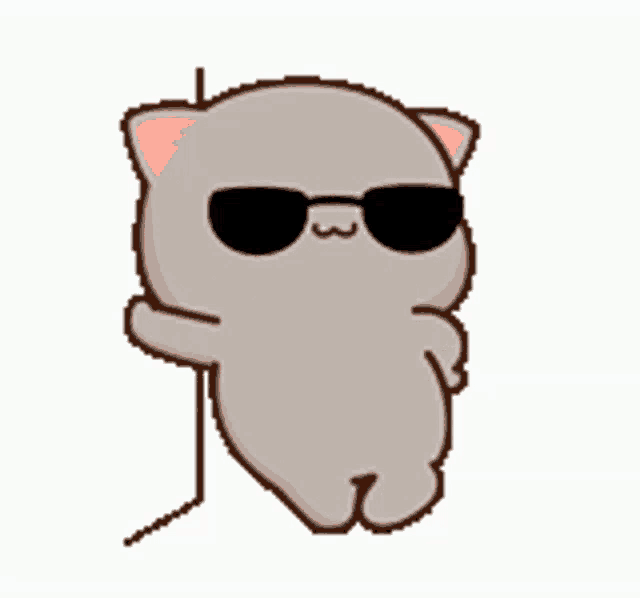 a cartoon cat wearing sunglasses is leaning on a wall .