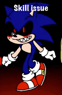 a cartoon of sonic the hedgehog with blood on his face and the words skill issue below him