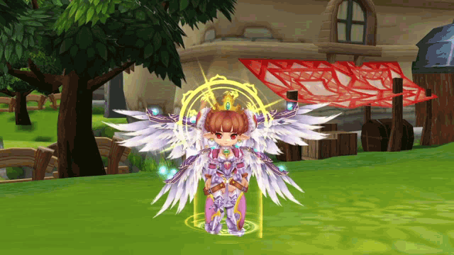 a girl with wings and a crown is in a video game