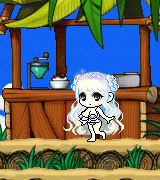 a pixel art of a girl standing in front of a wooden structure