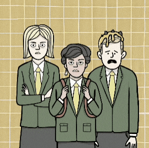 a cartoon of three people in suits and ties