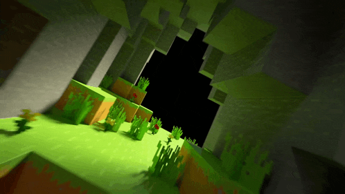 a minecraft scene with a black background and green blocks
