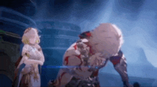 a man and a woman are standing next to each other in a dark room in a video game .