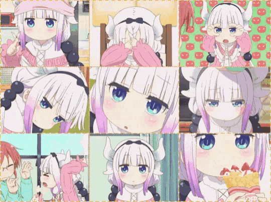 a collage of images of a girl with horns and white hair