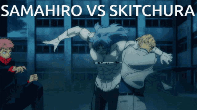 a poster for samahiro vs skitchura shows a group of anime characters fighting