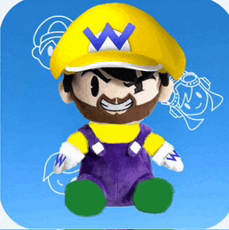 a stuffed mario with a beard and a yellow hat