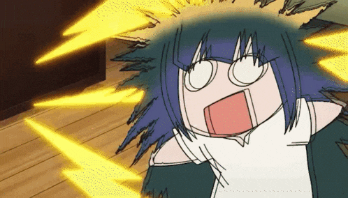 a cartoon drawing of a girl with a lightning bolt behind her