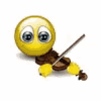 a smiley face is playing a violin with yellow beads .