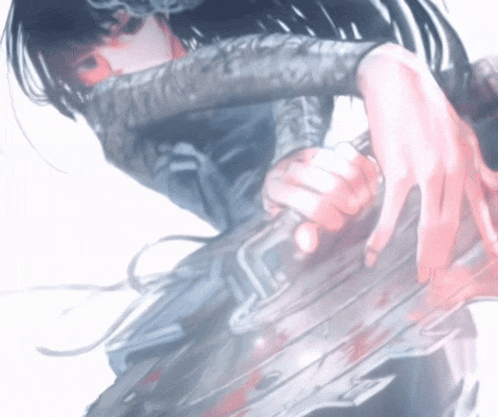 a blurry picture of a person holding a sword
