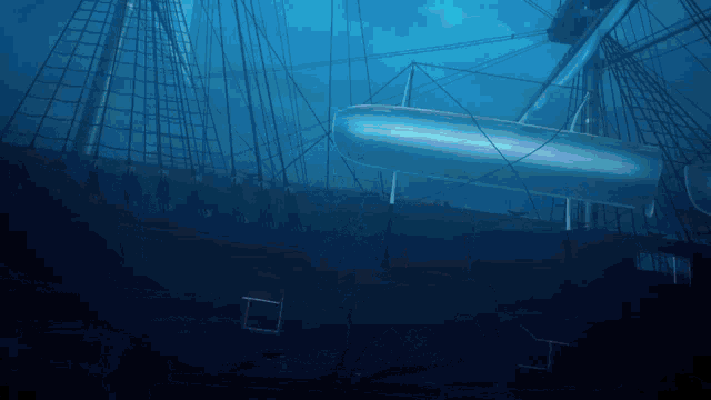 a large ship is floating in the ocean with a large boat in the water