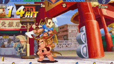 a video game is being played with a score of 14 hits