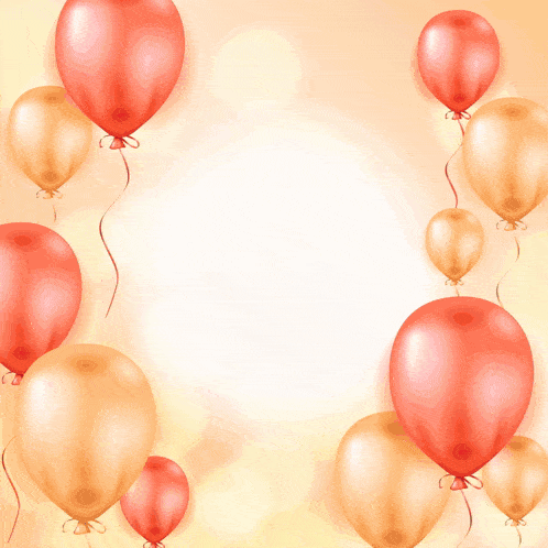 a feliz cumpleanos card with red and gold balloons in the background
