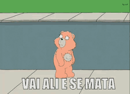 a teddy bear is standing on a sidewalk with the words vai ali e se mata below it